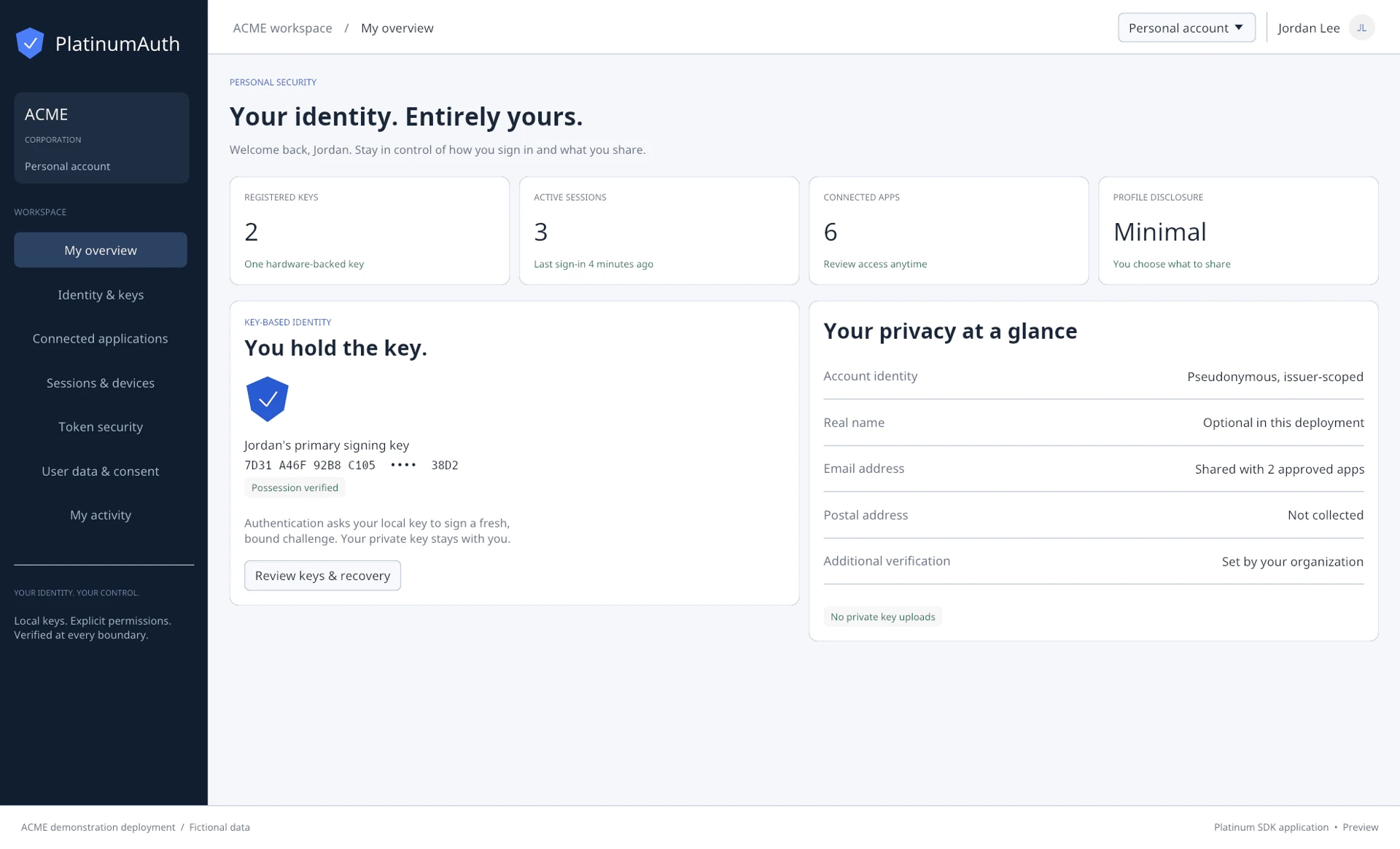 Platinum Auth account and access management workspace